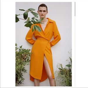 Zara orange linen feel summer dress